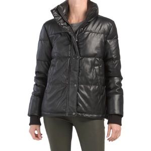 BCBGMAXAZRIA Vegan Faux Leather Puffer Coat Jacket Black Size Medium